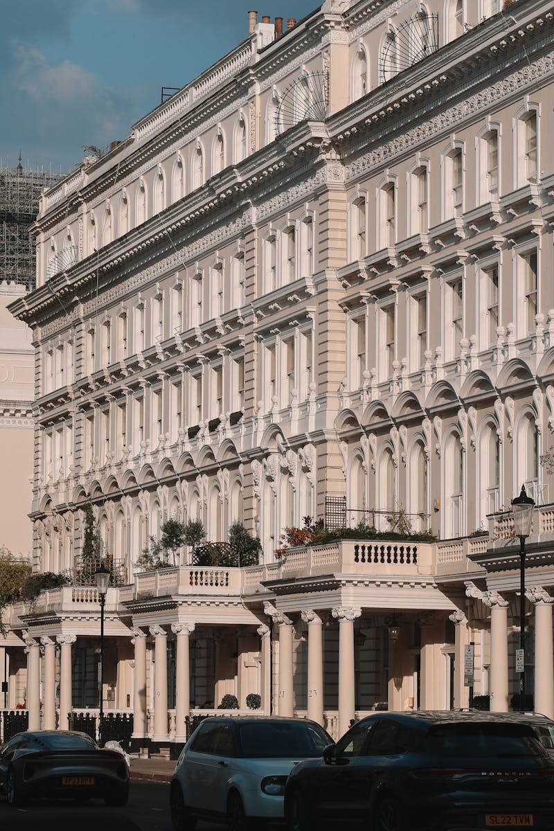 Stunning view of classic London buildings in a sophisticated street setting, perfect for urban exploration.